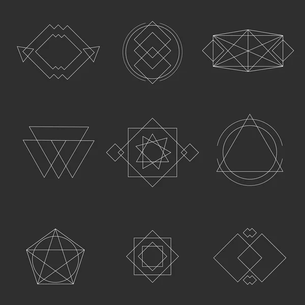 Set geometric signs, labels, and frames. Triangles. Line design elements, vector illustration — Stock Vector