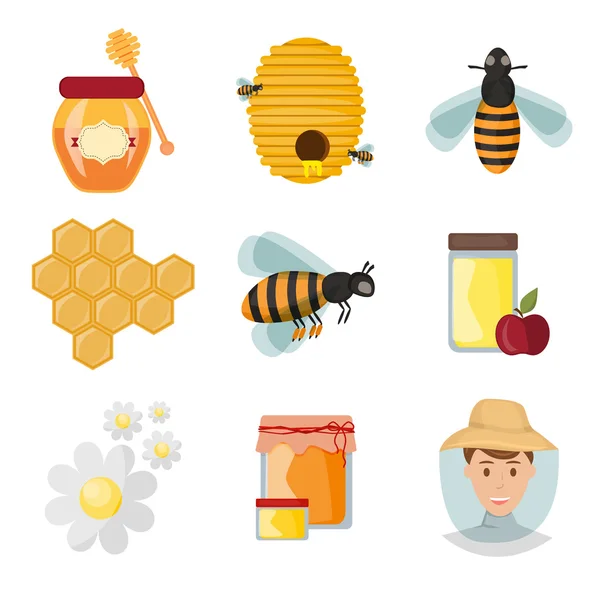 Pictogrammen bijenstallen en bee vector. — Stockvector