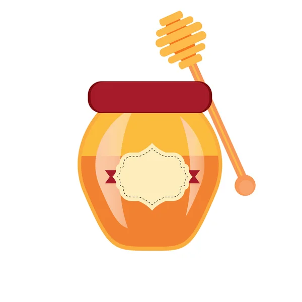 유리 꿀 병 및 나무로 되는 지팡이 벡터의 전체 수 있습니다.. — 스톡 벡터