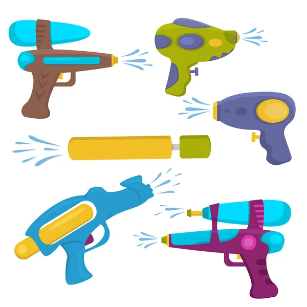 Waterpistool Plastic geïsoleerd vector set. — Stockvector