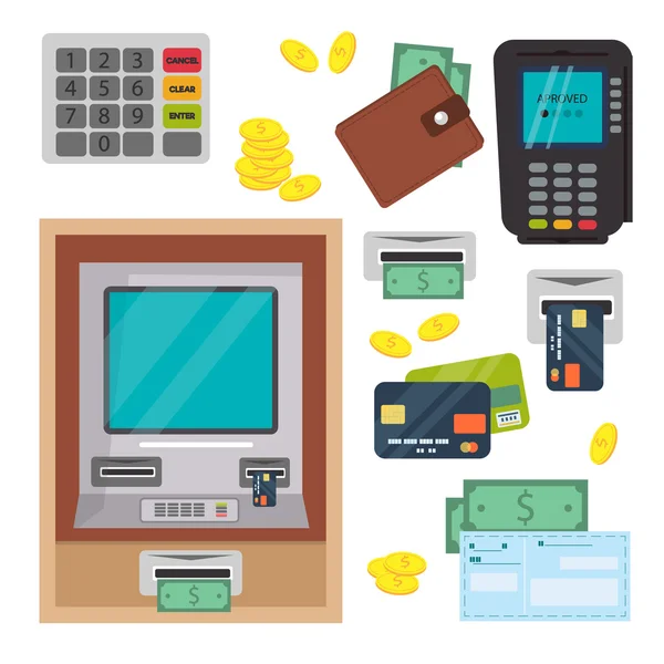 Money atm - cash machine vector icons set — Stock Vector