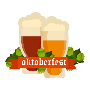 iki bira bardağı Oktoberfest kutlamaları vektör arka plan.