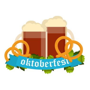 iki bira bardağı Oktoberfest kutlamaları vektör arka plan.