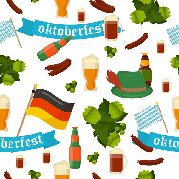 Festival alemán patrón sin costuras Bavarian Oktoberfest vector — Archivo Imágenes Vectoriales