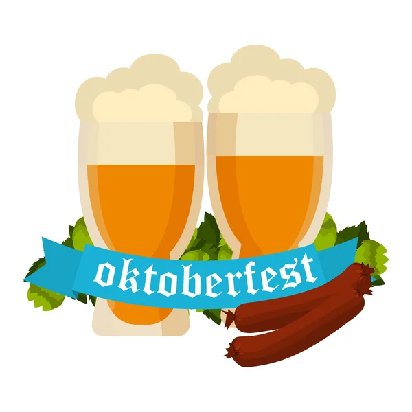 Oktoberfest célébration fond vectoriel avec deux tasses à bière . — Image vectorielle