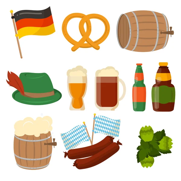 Conjunto de elementos vectoriales alemanes Oktoberfest aislados . — Archivo Imágenes Vectoriales