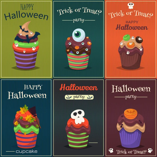 Conjunto de vectores de magdalenas. Feliz Halloween Scary Sweets cartel . — Vector de stock