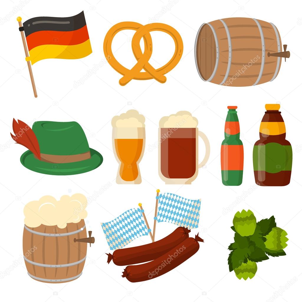 Set of German Oktoberfest vector elements isolated.