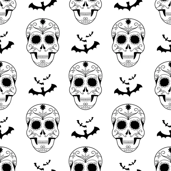 Halloween patrón inconsútil calaveras miedo vector . — Vector de stock