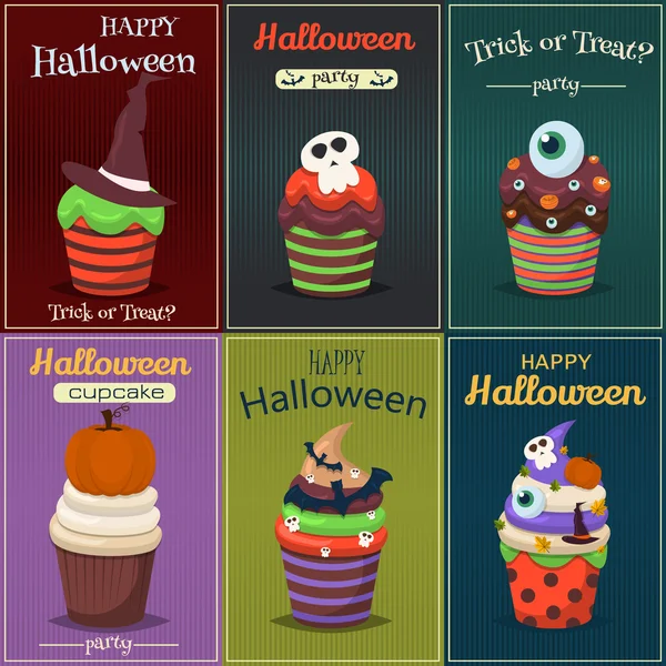 Conjunto de vectores de magdalenas. Feliz Halloween Scary Sweets cartel . — Vector de stock