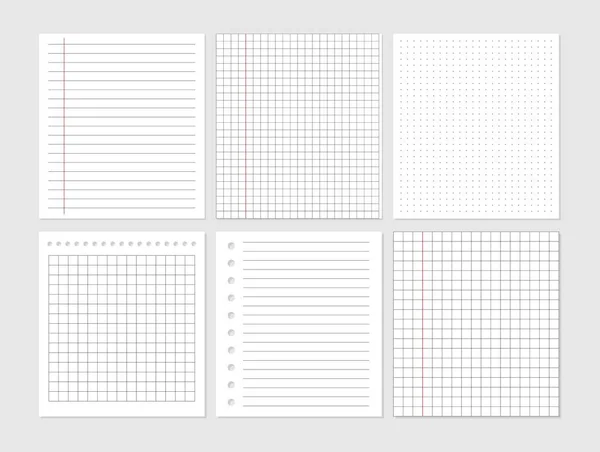 Documento da folha de papel do caderno. Conjunto gráfico de folhas de papel em branco para representação de dados. —  Vetores de Stock