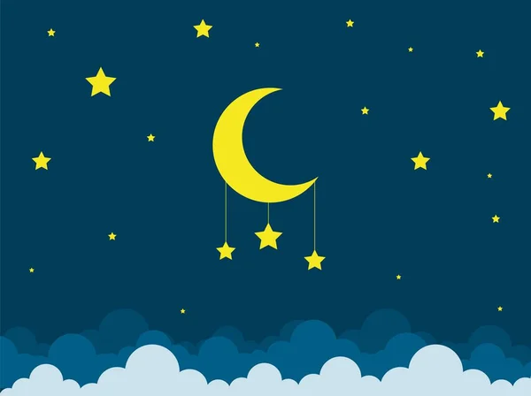 Scena notturna con luna e stelle. Cielo notturno con grande luna. Buona notte sky card. — Vettoriale Stock