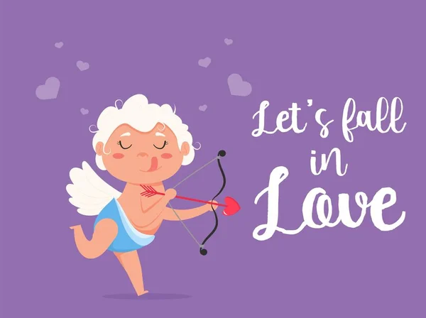 Valentine Cupido Amor Juguetonamente Ángel Lindo Chico Chica Cupido Flying — Archivo Imágenes Vectoriales