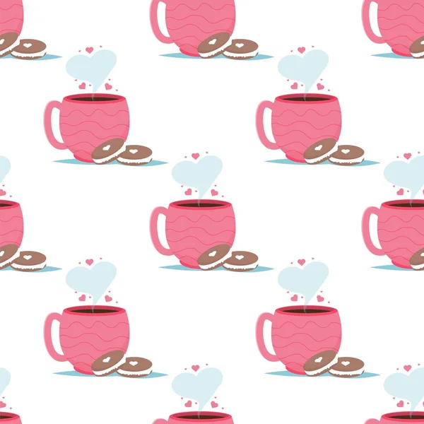 Carte Saint Valentin Avec Tasses Café Dessert Macaron Aime Sans — Image vectorielle