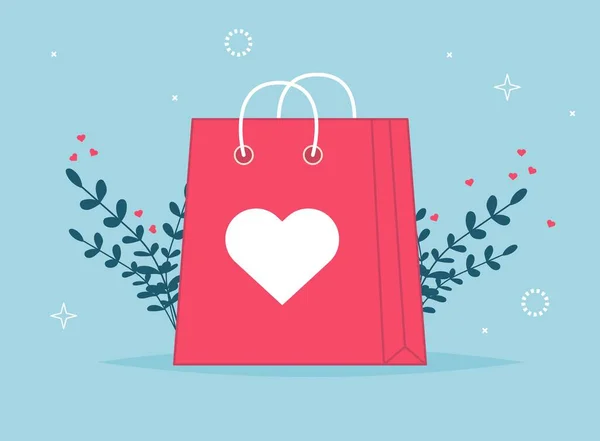 Bolsa Compras San Valentín Con Lista Tiendas Amor Bolsa Papel — Archivo Imágenes Vectoriales