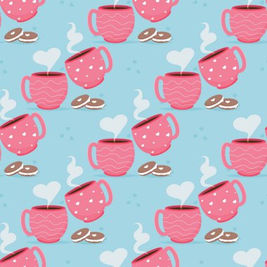 Sevgililer günü kartında kahve fincanları ve kurabiye var. Seni kusursuz bir şekilde seviyorum. Romantik Sevgililer Günü posteri ya da tebrik kartı. Hediye davetiyesi konsepti. Sevimli kalp tasarımı. Sevgililer günün kutlu olsun.