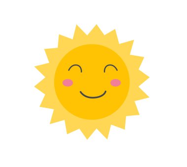 Beyaz arkaplanda izole edilmiş komik güneş ikonu çizimi. Düz stil. Vektör şablonu