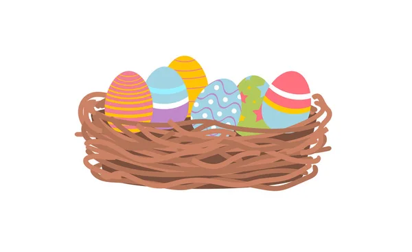 Huevos Pascua Cesta Huevos Coloridos Pascua Nido Primavera — Vector de stock