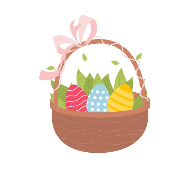Huevos Pascua Cesta Huevos Coloridos Pascua Nido Primavera — Vector de stock