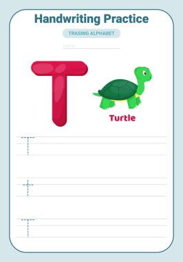 Alfabe iz sürme alıştırması Harf T. Uygulama Çalışma Kalıbı. Alfabe aktivite sayfası öğreniliyor. Yazdırılabilir şablon. Büyük ve küçük çaplı ABC iz sürme alıştırması. İngilizce el yazısı öğreniliyor