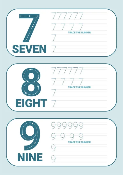 子供が数えることを学び、書くことを学ぶためのすべての数を持つ番号1-10追跡練習ワークシート. — ストックベクタ