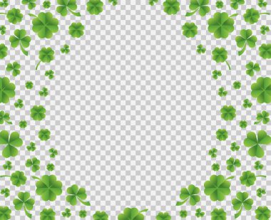 Patrick Day 'in geçmişi dört yapraklı yonca desenli. İrlanda bira festivali Aziz Patrick Günü için çiçek yapraklı yeşil arka plan. Vektör yeşil çim yoncası desen arka planı