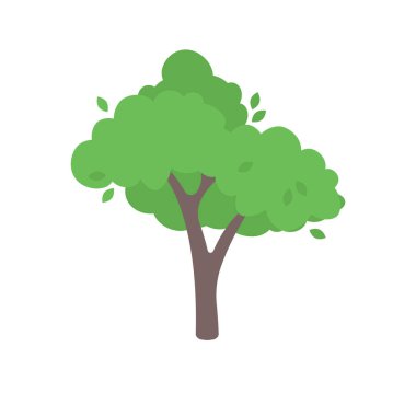 Yeşil ağaçlar düz vektör çizimi. Güzel yeşil yapraklar beyaz üzerine izole.