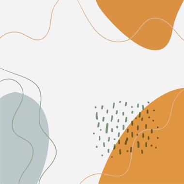 Boho arka plan modası, organik soyut şekilli ve çıplak pastel renkli şablonlar. Boho tarzında nötr bej, terracotta arka plan. Yanmış turuncu çağdaş kolaj. Vektör