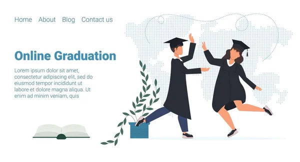 Graduação Pessoas Festa Online Graduação Caráter Vetorial Estudantes Graduação Universitária — Vetor de Stock