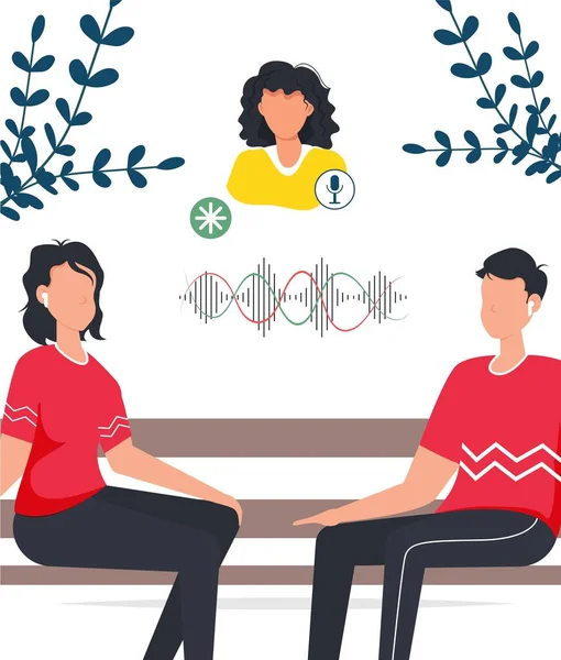 Conversation Chat Audio Dans Concept Application Clubhouse Couple Sur Banc — Image vectorielle