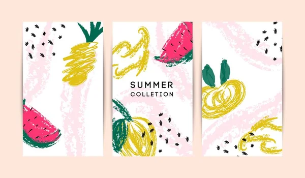 Summer Memphis Abstract vector kaart set. Hallo zomer illustraties — Stockvector