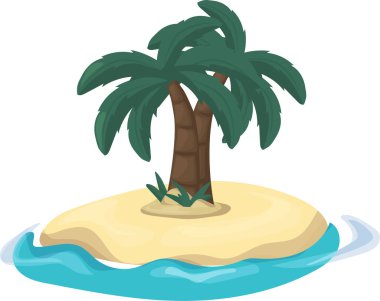 Ada cenneti yaz deniz manzarası. Tropikal doğa kıyısı. Seyahat konsepti. Güneşli egzotik tatil köyü deniz manzarası. Okyanus plajı ve palmiye yaprakları vektör illüstrasyonu.