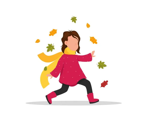 Girl collects leaves. — Stock Vector