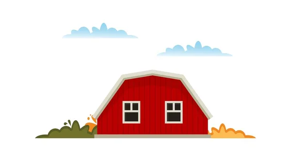 Red Barn House Farm Autumn Hay Harvest — Stock Vector