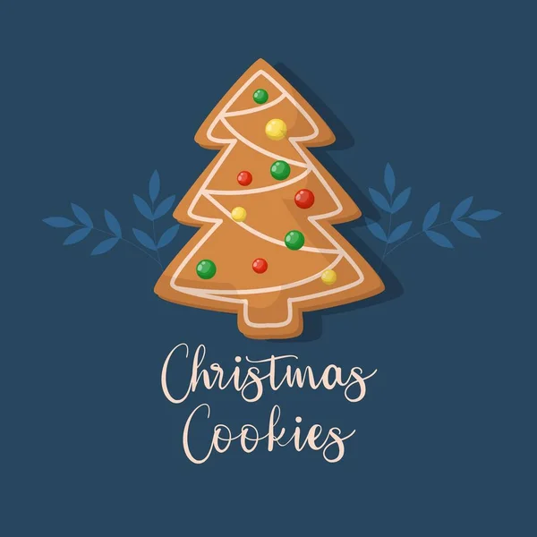Weihnachtskarte Mit Ingwerplätzchen Festliches Dessert Winter Lebkuchen Weihnachtskarte Grußkarte Mit — Stockvektor