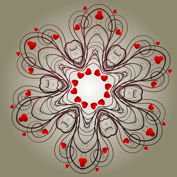 Motif circulaire dans un style d'amour, avec coeur et belles boucles — Image vectorielle