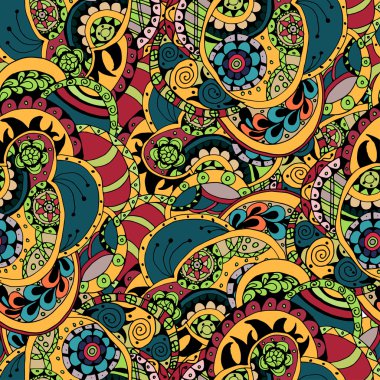 Vektör çiçek dekoratif desenli etnik köken. Doodle tasarım öğeleri ile Seamless Modeli.