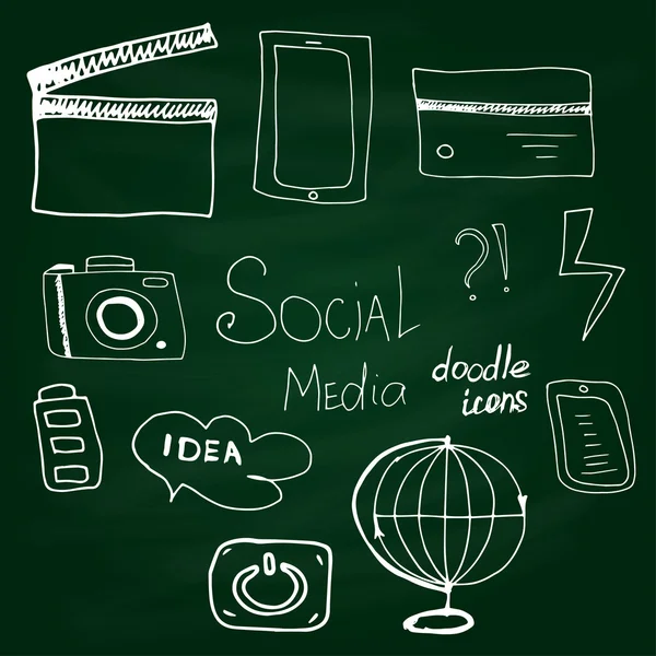 Vektor sociala medier icon set doodle stil på svarta tavlan — Stock vektor