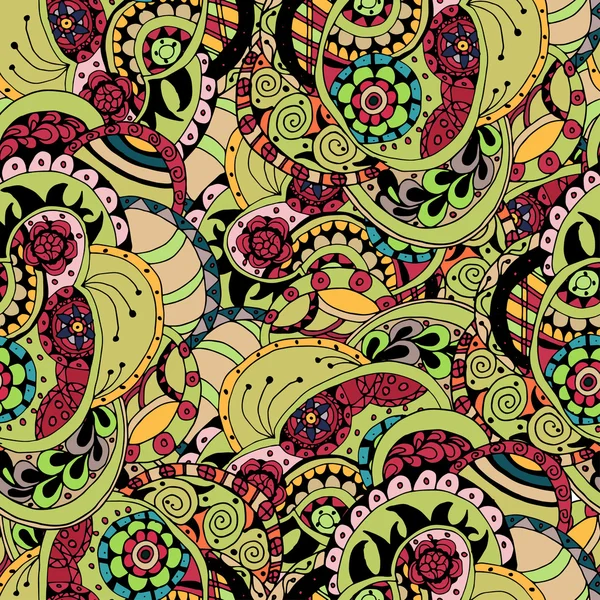Vector blommig dekorativa paisley etnisk bakgrund. Seamless mönster med doodle designelement. — Stock vektor
