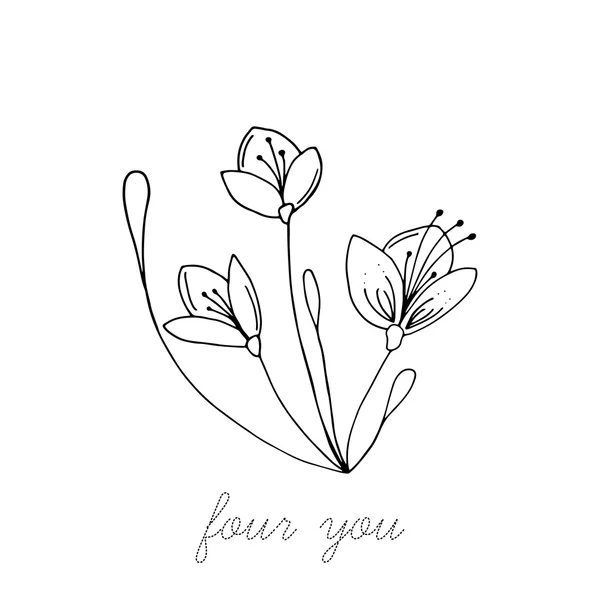 Tarjeta dibujada a mano con flores en vector. Estilo Doodle floral illustration.Cute patrón floral — Archivo Imágenes Vectoriales