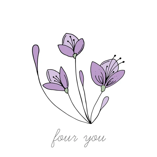 Tarjeta dibujada a mano con flores en vector. Estilo Doodle floral illustration.Cute patrón floral — Archivo Imágenes Vectoriales