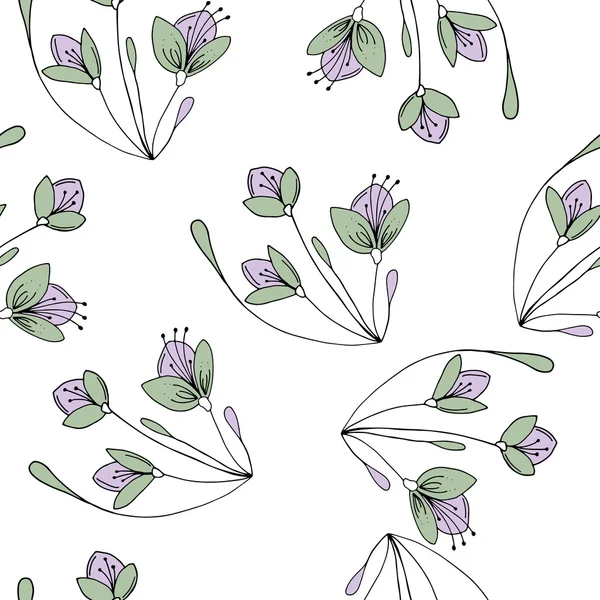 Hand getrokken naadloze patroon met bloemen in vector. Doodle stijl floral illustratie. Schattig naadloze bloemmotief — Stockvector