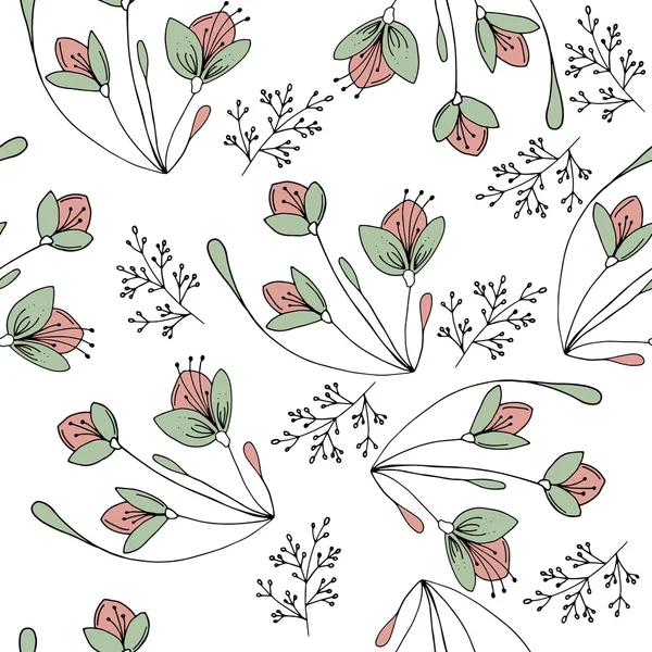 Hand getrokken naadloze patroon met bloemen in vector. Doodle stijl floral illustratie. Schattig naadloze bloemmotief — Stockvector