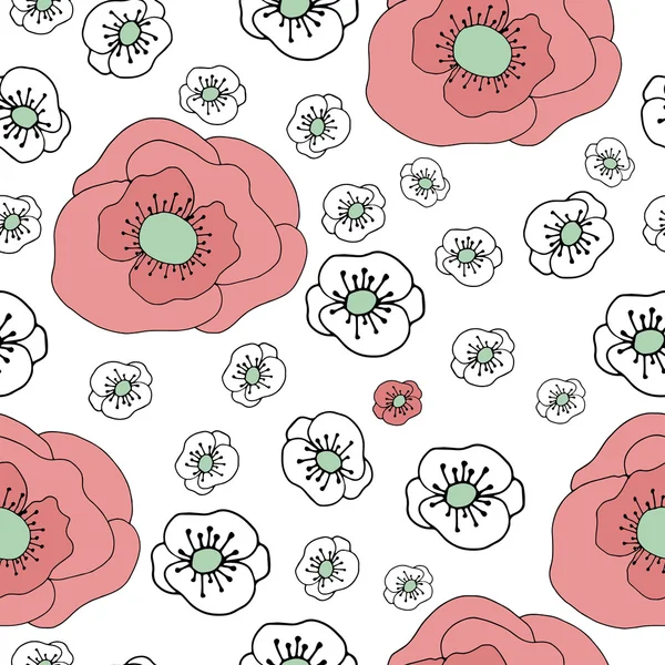 Floral seamless pattern with doodle poppies. — Stock Vector