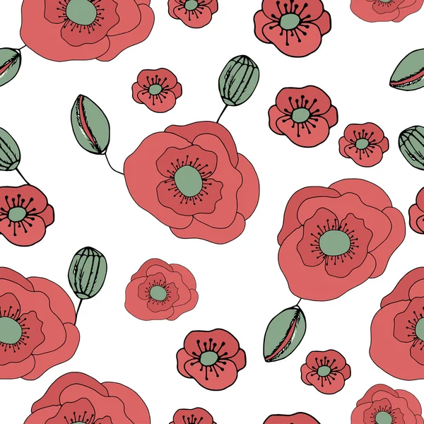 Λουλουδάτο μοτίβο άνευ ραφής με doodle παπαρούνες. — Διανυσματικό Αρχείο