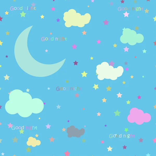Vector night scene with moon and stars. Seamless pattern — Stock Vector
