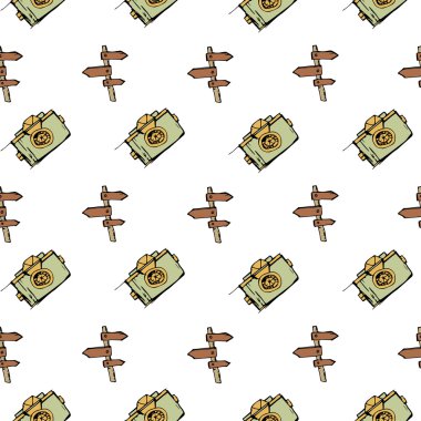 Kamp - koleksiyon doodles. elle çizilmiş kamp seamless modeli