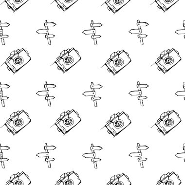 Kamp - koleksiyon doodles. elle çizilmiş kamp seamless modeli