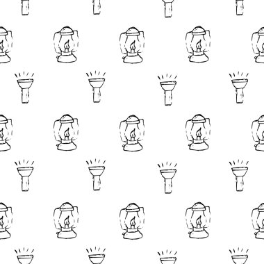 Kamp - koleksiyon doodles. elle çizilmiş kamp seamless modeli