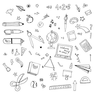 serbest çizim okul öğeleri. okula dönüş. 